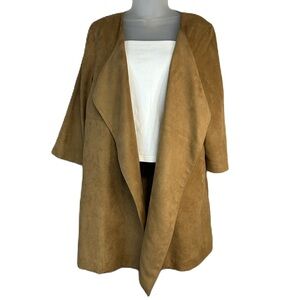 H&M Womens Faux Suede Duster Jacket US Size 6 EU 36 Open‎ Front Tan Western Boho